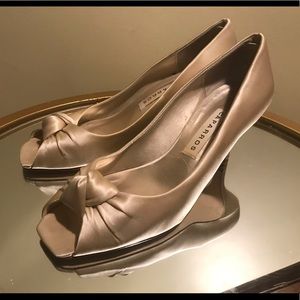 Peep-toe satin heels